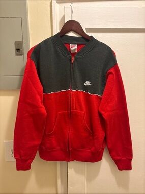 Men’s vintage Nike Red and Black Zip Fleece Jacket size medium